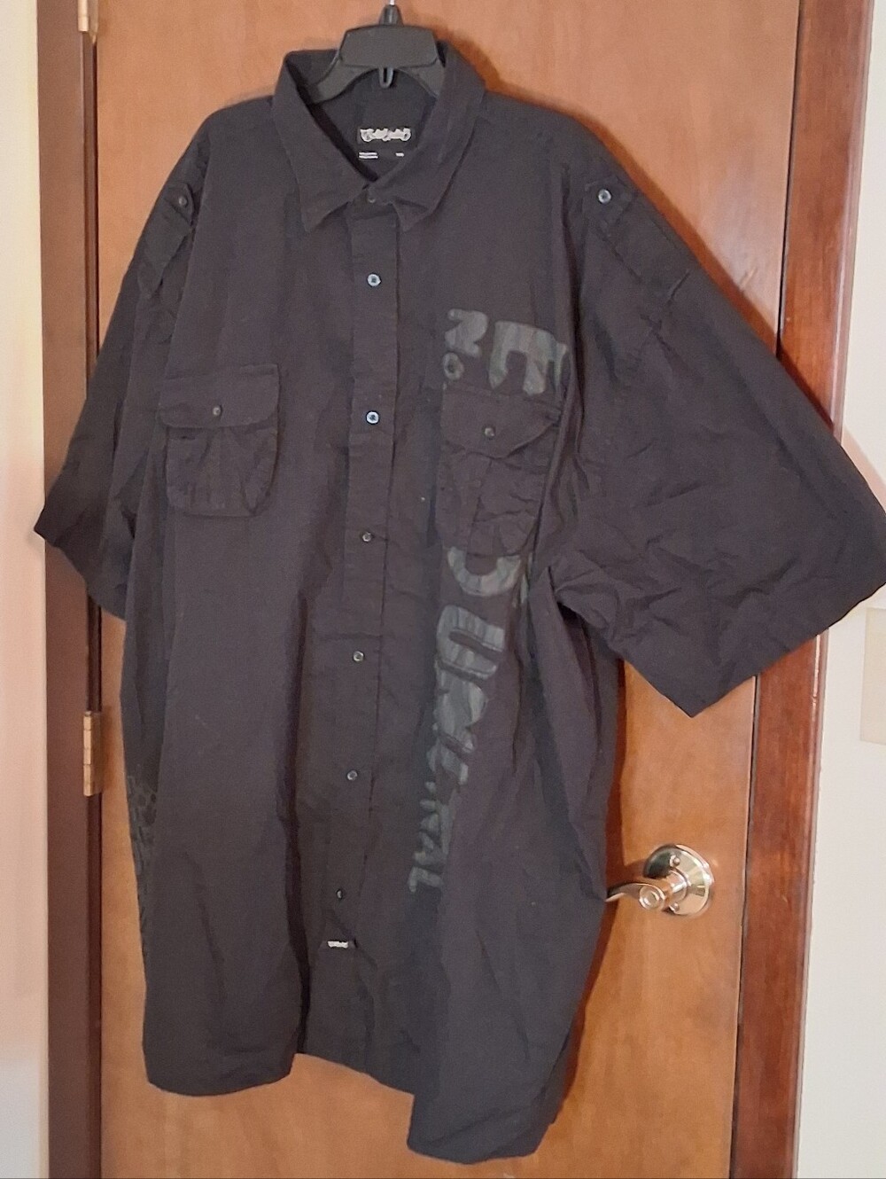 Ecko Unltd Mens 5XB Big Tall Black Short Sleeve Button Up Shirt Cotton Graphic